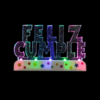 ADORNO TORTA BASE FELIZ CUMPLE ACRILICO LED