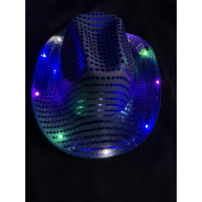 SOMBRERO COWBOY LENTEJUELAS LED - NEGRO