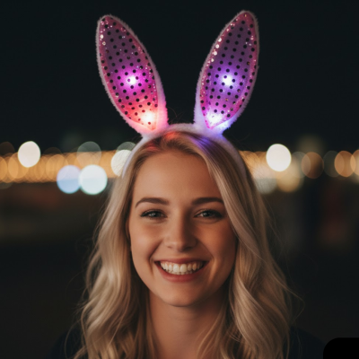 Vincha Conejito peluche y lentejuelas led x10