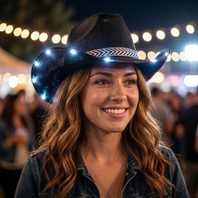 SOMBRERO COWBOY DE RAFIA con luz