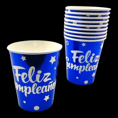 VASO DESCARTABLE FELIZ CUMPLEAÑOS X 10 UNIDADES