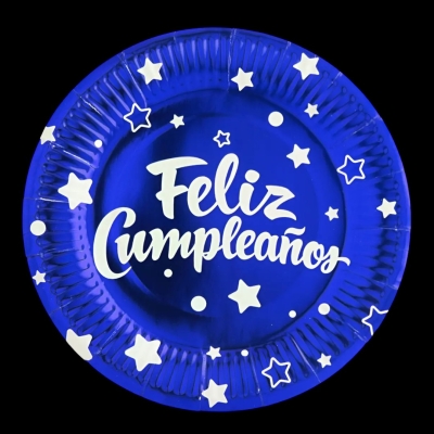 PLATO FELIZ CUMPLEAÑOS METALIZADO X 10 UNIDADES