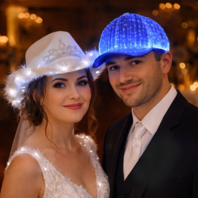 PACK PREMIUM NOVIOS SOMBRERO Y GORRA LED